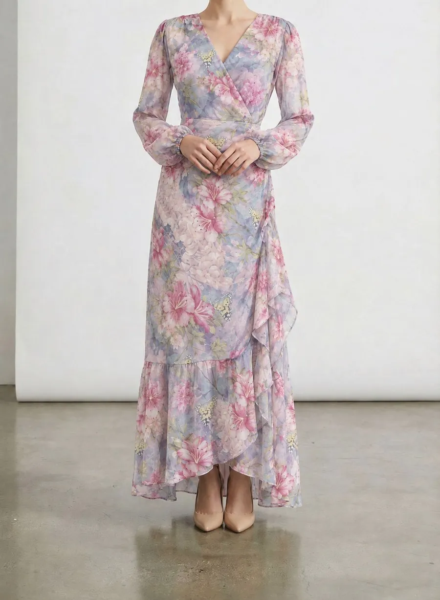 Lavender Blush lavender floral wrap maxi dress, view 1