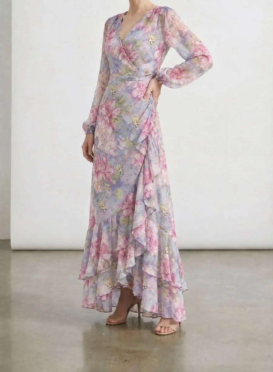 Lavender Blush lavender floral wrap maxi dress, view 2