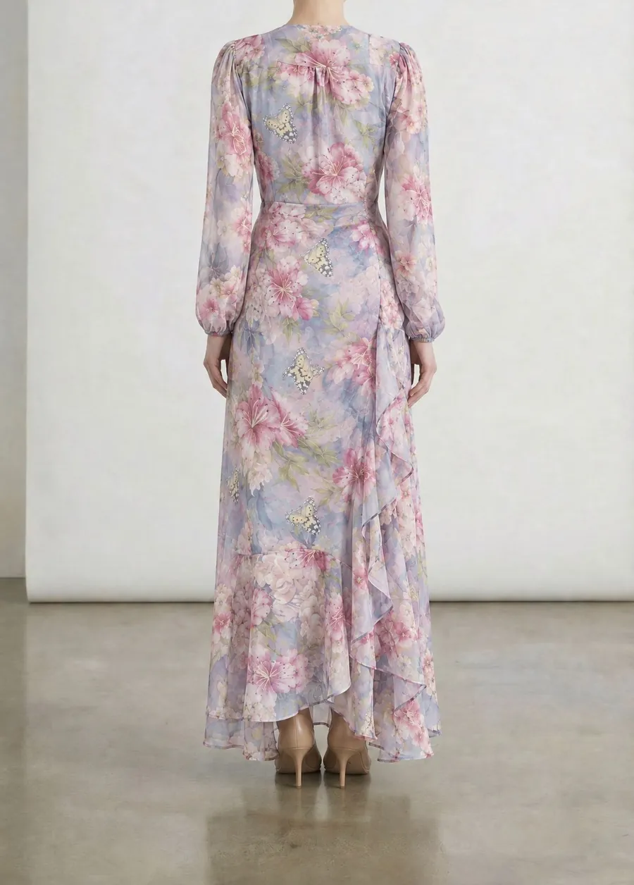 Lavender Blush lavender floral wrap maxi dress, view 3
