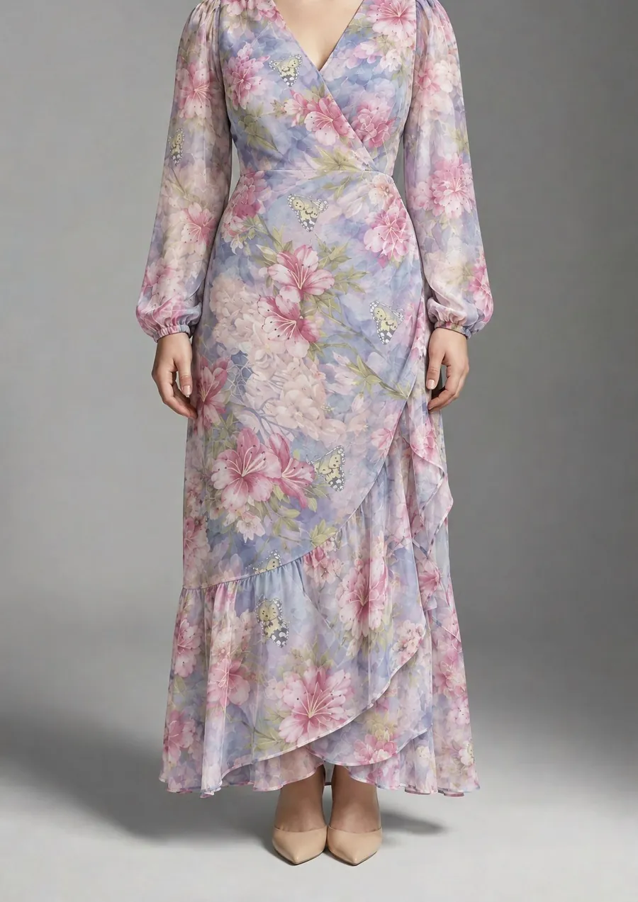 Lavender Blush lavender floral wrap maxi dress, view 4