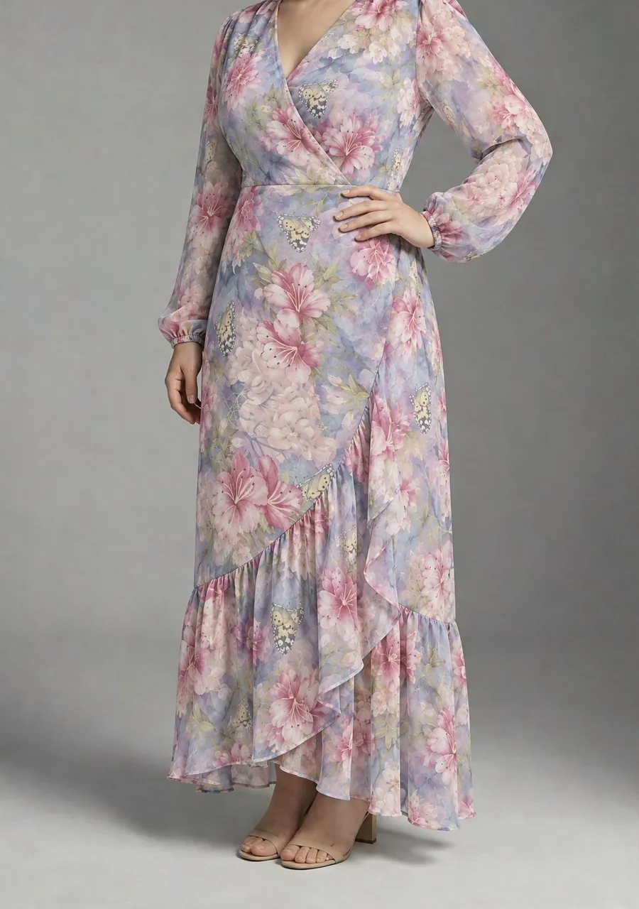 Lavender Blush lavender floral wrap maxi dress, view 5